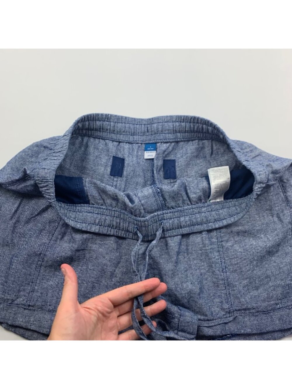 Old Navy Blue Chambray Linen Blend High Rise Pull On Shorts L - Picture 2 of 5